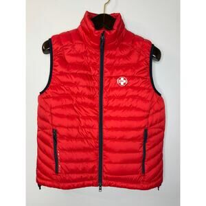 RLX Ralph Lauren Mens L Quilted Puffer Down Rip Stop Vest Red/Orange